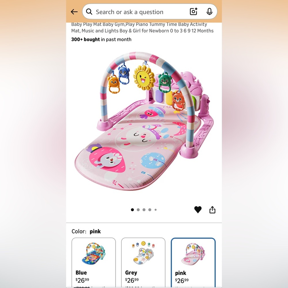 Pink Baby Activity Play Mat with Hanging Toys